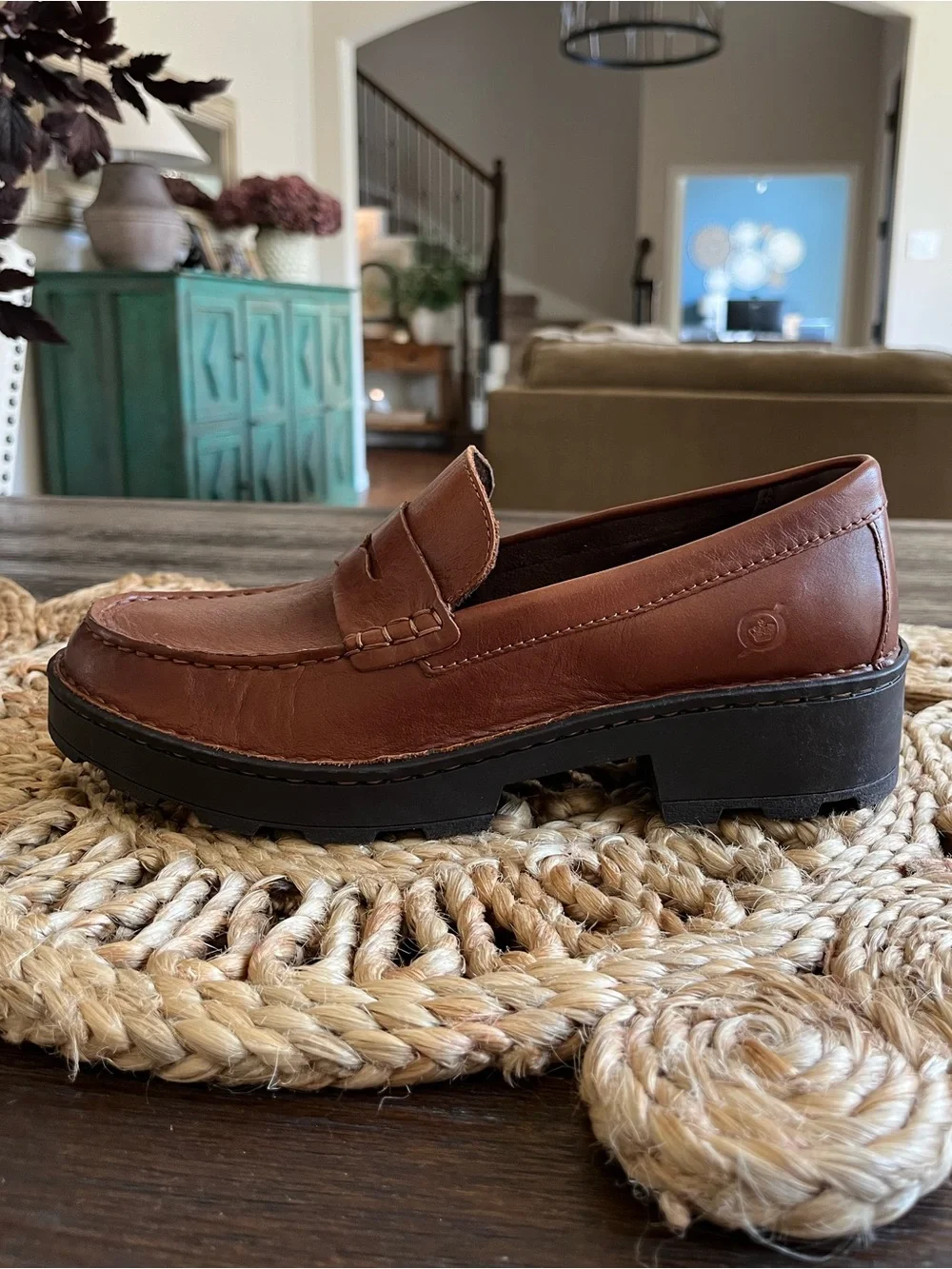 Born SZ 7.5 Carrera Brown Leather Lug Sole Loafer Penny Loafer Women’s | Worn 1x